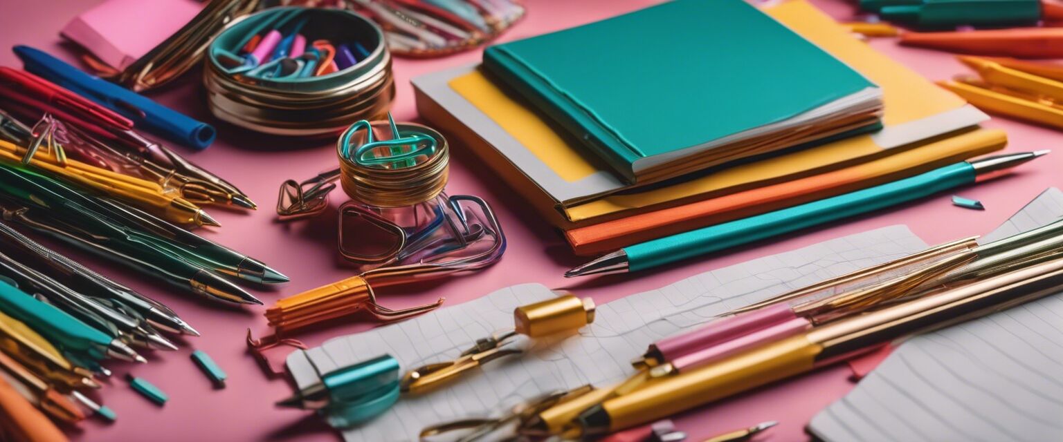 Colorful funky stationery items